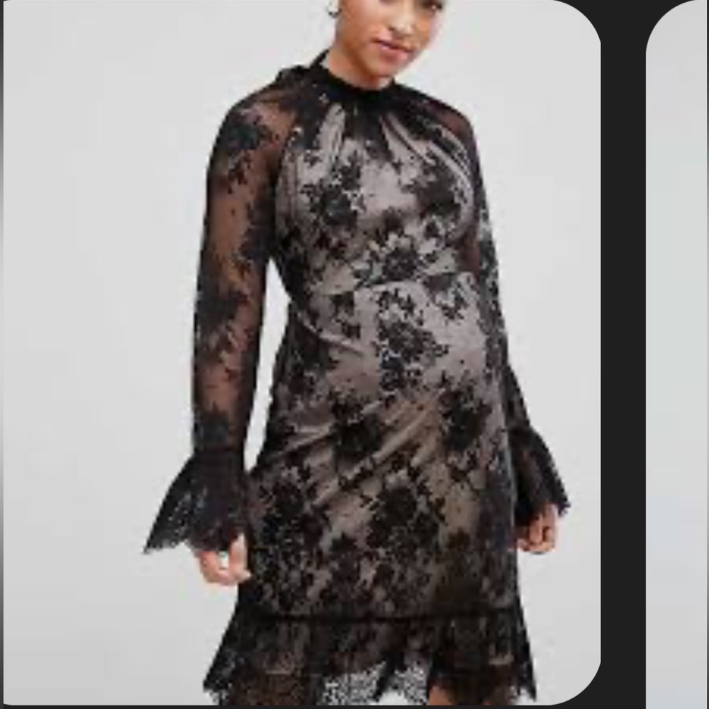 ASOS Maternity Elegant Black Long Sleeve Lace Dress